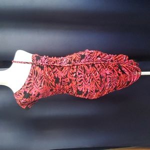 Red , Black And Pink Ruched Dress